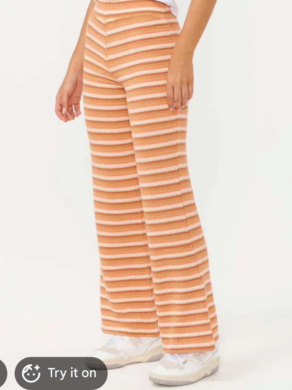 Rip Curl White and Orange Striped Knit Flare Pants